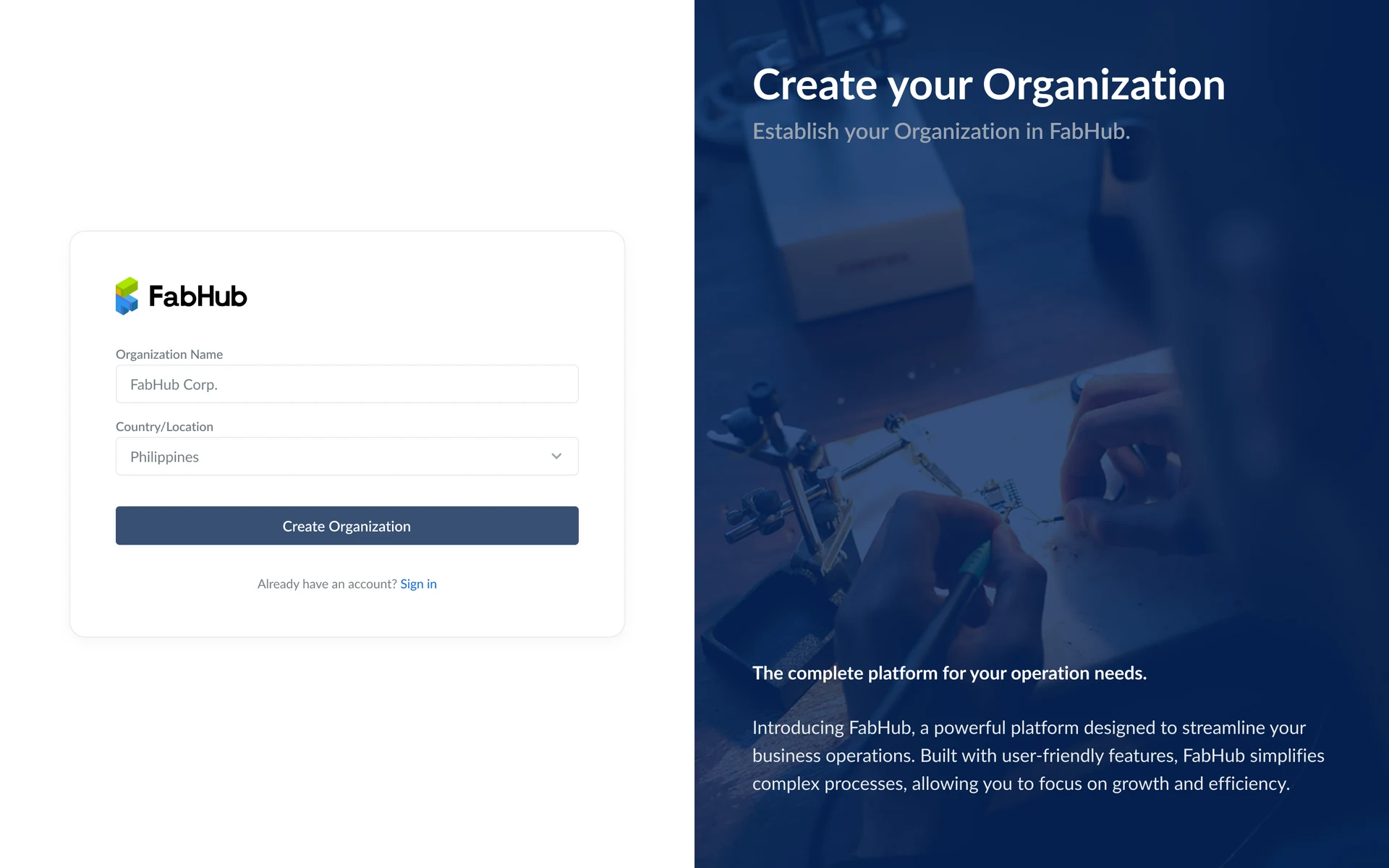 Create organization form