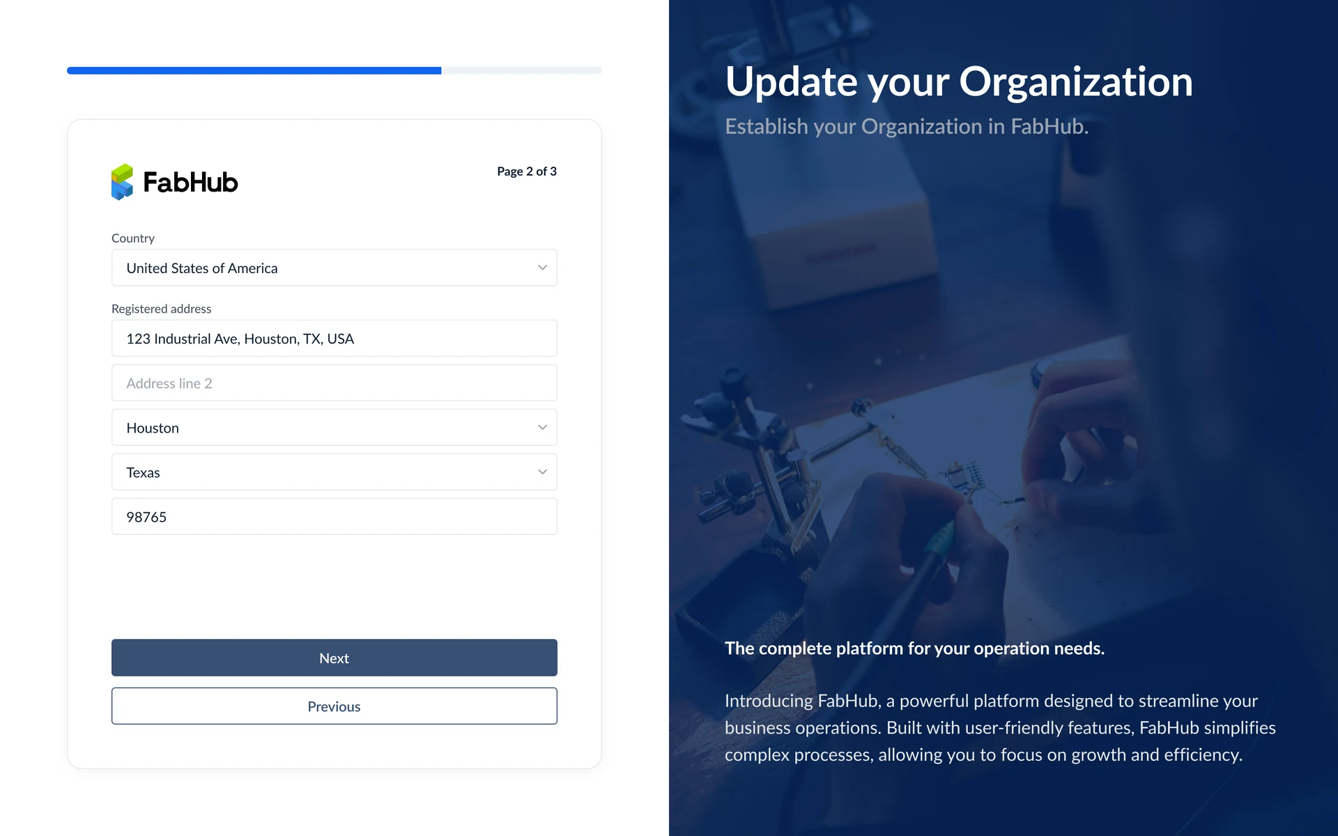 Organization setup step 2 - local information